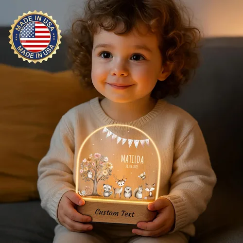 Vista 2 de 7 Geeft - Regalos personalizados para bebés para niños, placa acrílica LED con nombre, luz nocturna, lámpara de animales de la selva de safari