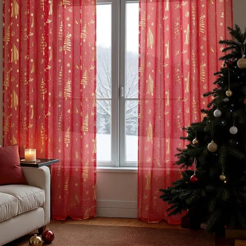 Vista 3 de Topfinel - Cortinas transparentes de Navidad de 63 pulgadas de largo para sala de estar, juego de 2 paneles, cortinas con bolsillo para cortinero