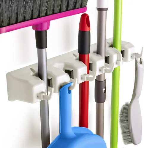 Vista 10 de Zulay Home Organizador de fregona y escoba de montaje en pared, fácil de instalar, soporte de pared para guardar suministros de limpieza