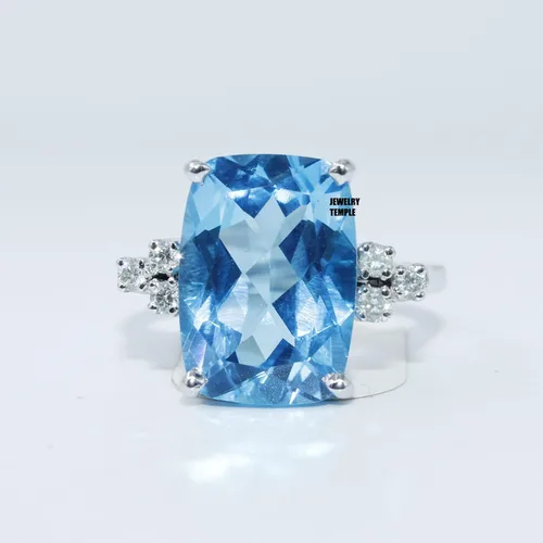 Vista 2 de Anillos apilables para mujer y niña, topacio azul de diamante, 0.394 x 0.551in