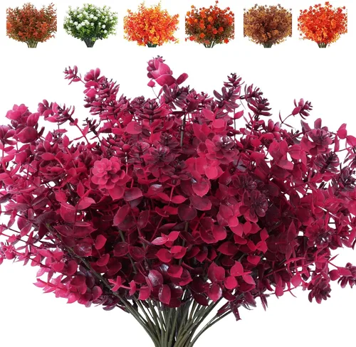 Vista 62 de RECUTMS - Flores artificiales, 12 plantas sintéticas para exteriores, resisten rayos ultravioleta, arbustos para interiores y exteriores, maceta