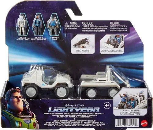 Vista 6 de Mattel Disney y Pixar Lightyear - Paquete de vehículos pequeños y figuras, 2 camiones todo terreno y 3 figuras de personajes, serie Hyperspeed