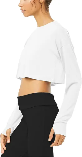 Vista 3 de Bestisun Sudadera corta de manga larga para mujer con agujero para el pulgar