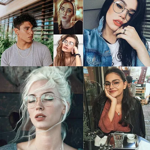 Vista 6 de Gafas redondas de metal retro con montura de lente transparente sin receta médica para mujeres y hombres, Negro
