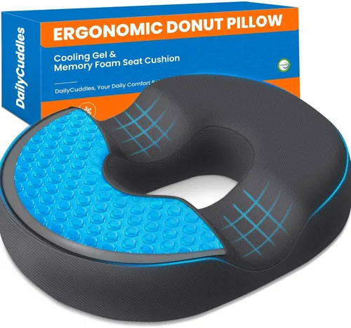 Vista 8 de Donut Pillow Cojín de espuma viscoelástica de gel refrescante, grande, color negro