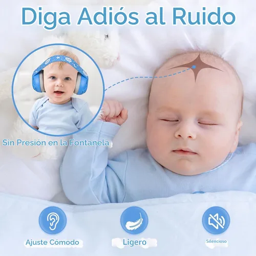 Vista 3 de YomauiYee Orejeras para bebés, protección de oídos para bebés de 0 a 36 meses, auriculares infantiles con diseño de oso pequeño y cancelación de Azul