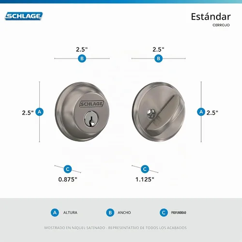 Vista 3 de Schlage Single Cylinder Front Door Deadbolt, Aged Bronze Cerrojo de un solo cilindro con llave exterior y giro en el interior, ajuste universal