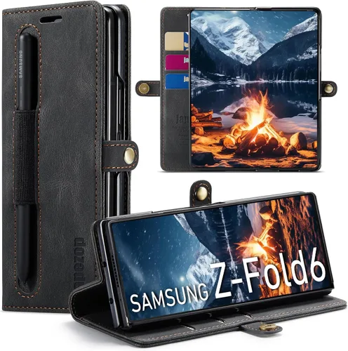 Vista 25 de Funda tipo cartera para Samsung Galaxy Z Fold 3 con soporte para bolígrafo S, color negro