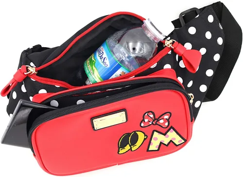 Vista 5 de Cangurera de lunares con cinta de Minnie para mujeres y adolescentes, cinturón ajustable, múltiples estilos, perfecta para viajes y parques