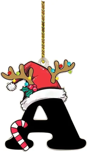 Vista 8 de Decoraciones de Navidad - Letras de adorno de la A a la Z para el árbol, adornos colgantes del alfabeto de Navidad de bricolaje (A)