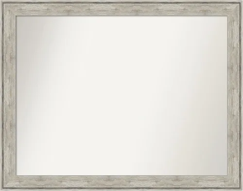 Vista 120 de Amanti Art Espejo de baño plateado para sobre el fregadero, 28 x 37 pulgadas, elegante espejo rectangular de peltre cepillado, marco de madera