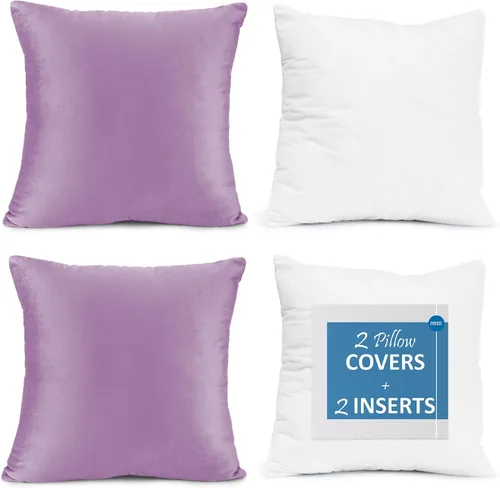 Vista 38 de Nestl Juego de 2 rellenos de almohada con terciopelo suave y sólido, juego de fundas de almohada cuadradas decorativas para sofá, automóvil Azul