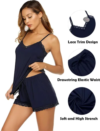 Vista 2 de Avidlove - Conjunto de pijama para mujer con pantalones cortos, ropa para dormir con borde de encaje