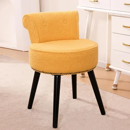 Vista 16 de Silla de tocador de terciopelo negro con respaldo pequeño, taburete de maquillaje, sillas acentuadas con botones sin ruedas, taburete de tocador