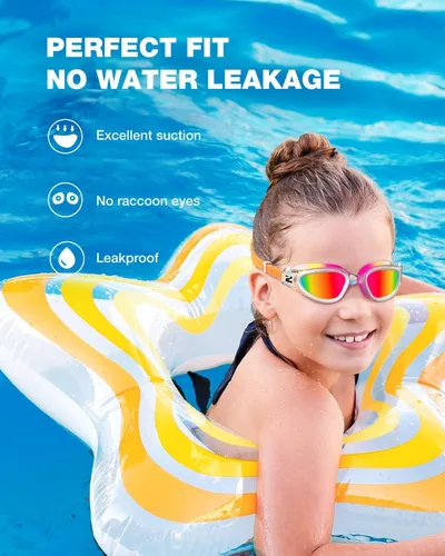 Vista 6 de ZIONOR G1MINI MIX - Gafas de natación para niños, con bloques de color, polarizados, sin fugas, antiniebla, para niños (3-14)