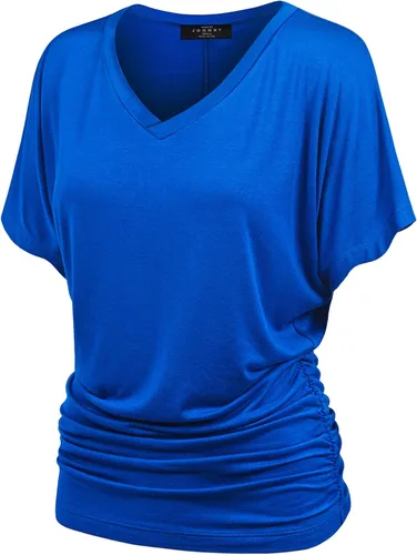 Vista 21 de Made By Johnny Camiseta de manga corta Dolman con cuello barco y dobladillo curvado para mujer, ajuste holgado Wt1037_aqua