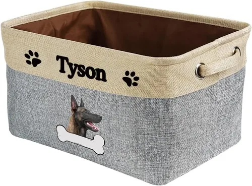 Vista 19 de Cesta de almacenamiento decorativa personalizada para cachorros, caja de juguetes rectangular de tela con 2 asas para organizar armario, garaje Azul