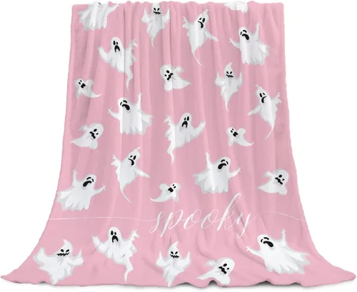 Vista 8 de YeeJu Manta de Halloween pequeña de fantasma espeluznante negro, manta de Halloween para bebé, manta acogedora suave y ligera de felpa de forro