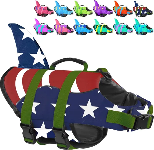 Vista 27 de Chaleco salvavidas para perros de Fragralley Shark, chaleco salvavidas ajustable para perros con aleta de tiburón, adecuado para perros pequeños