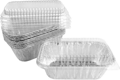 Vista 3 de Handi-Foil 1 libra de papel de aluminio mini-pan/molde para hornear pan con tapa transparente de cúpula baja (paquete de 12)