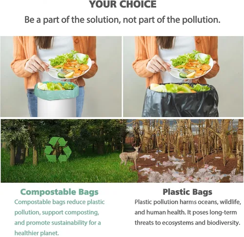 Vista 3 de Bolsas de basura compostables de 1.2 galones, 150 paquetes, bolsas de compost de AYOTEE y pequeñas bolsas de basura biodegradables, color verde