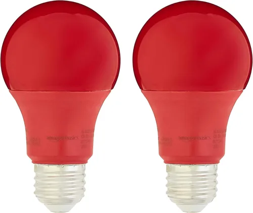 Vista 4 de Amazon Basics Bombilla LED A19 color azul fiesta, equivalente a 60 vatios, eficiencia energética, base estándar E26, no regulable, vida útil