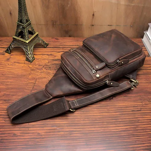Vista 6 de Guimiaray Bolso bandolera grande de cuero de caballo loco de los hombres de la vendimia capacidad multifunción bolso cruzado casual 0198, Marrón