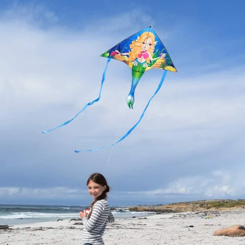 Vista 3 de Mint's Colorful Life Mermaid Kite for Girls & Kids, Easiest to Fly Delta Kite
