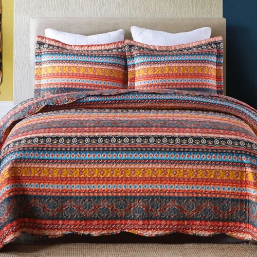 Vista 12 de MarCielo Juego de ropa de cama bohemia, colcha acolchada de 3 piezas, azul, King, poliéster