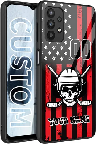 Vista 8 de Personalized Ice Hockey vs Name Number US Flag Decor Rubber Cover Phone Case for Galaxy America Fire