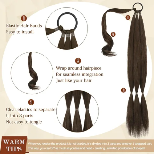 Vista 61 de SOFEIYAN Extensión de cola de caballo trenzada larga con banda elástica y mechón liso envolvente, extensiones de cabello naturales suaves