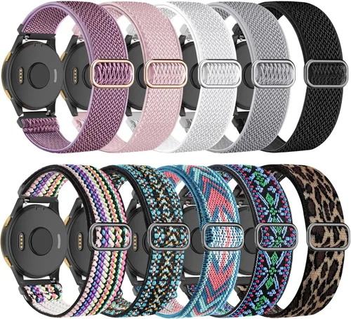 Vista 9 de Compatible con banda Garmin Vivoactive 5 de 20mm, Vivoactive 6/3, paquete de 10 correas de reloj de nailon para Garmin Forerunner