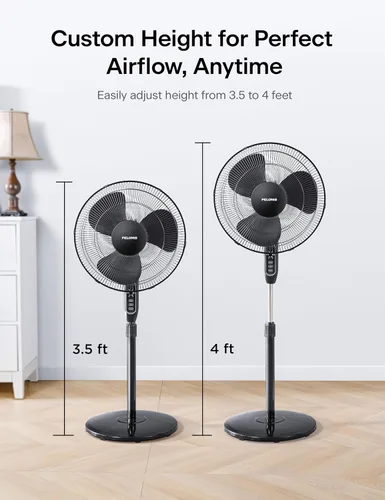 Vista 10 de PELONIS Ventilador de pedestal de 16 pulgadas para dormitorio, control remoto, ventilador de pie con temporizador de 7 horas, oscilación de 90°, 3