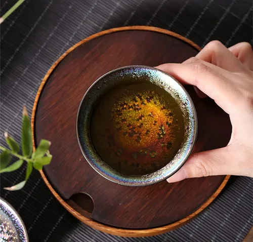 Vista 6 de Colorido JianZhan Tenmoku Taza de té Cuenco de artesanía china antigua Taza de la colección de diseñador, ceremonia de estilo antiguo hecho a mano
