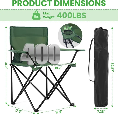 Vista 3 de 2 Pack Portable Camping Chairs Folding Lawn Chair Outdoor Lightweight Beach Chair with Cup Holder & Carry Bag for Outside Sports, Fishing, Hiking