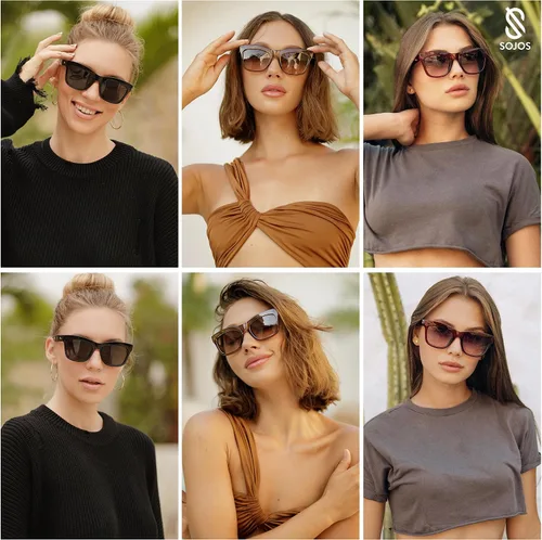 Vista 3 de SOJOS Gafas de sol polarizadas de ojo de gato rectangulares retro para mujer, gafas de sol clásicas de moda con estilo SJ2254