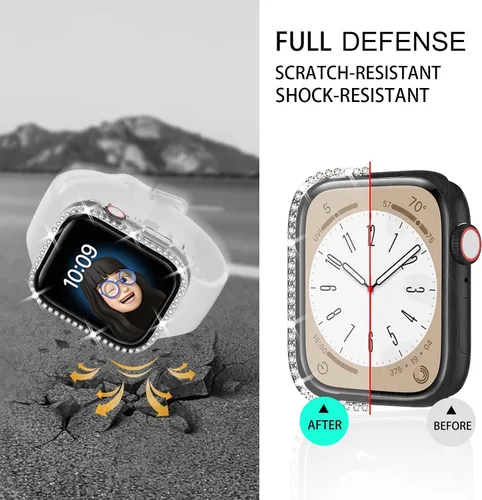 Vista 3 de 4 Pack Fundas Brillantes para Apple Watch SE 3/SE 2/SE/6/5/4 44mm, Funda Protectora de Diamantes y Brillantes con Protector de Pantalla de Vidrio
