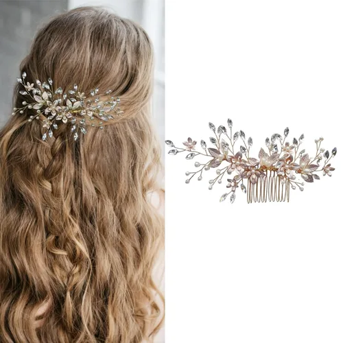 Vista 9 de Accesorios para el cabello nupcial hechos a mano con cuentas - Pinzas para el cabello y peines florales para mujer