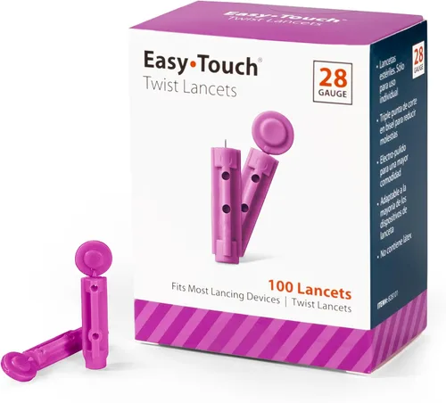 Vista 9 de Lancetas Twist EasyTouch - 33 G, (100 por caja) Sterile Single-Use Lancets, Triple-Bevel Design, Multiple Gauge Options, Fits Most Lancing Devices