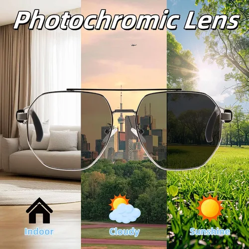 Vista 7 de Gafas inteligentes con Bluetooth 5.4 Gafas de sol polarizadas para lectura Lente fotocromática Bluetooth con control de voz táctil