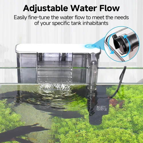 Vista 2 de AQQA - Filtro silencioso para tanque de peces de 20-30 galones - Filtro de acuario colgante en la parte posterior con inicio automático, flujo