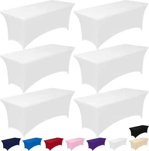 Vista 11 de Pureegg Mantel de Spandex de 6 pies - Paquete de 6, Cubierta de Mesa Ajustada y Elástica para Mesas Rectangulares, Tela Resistente a las Arrugas
