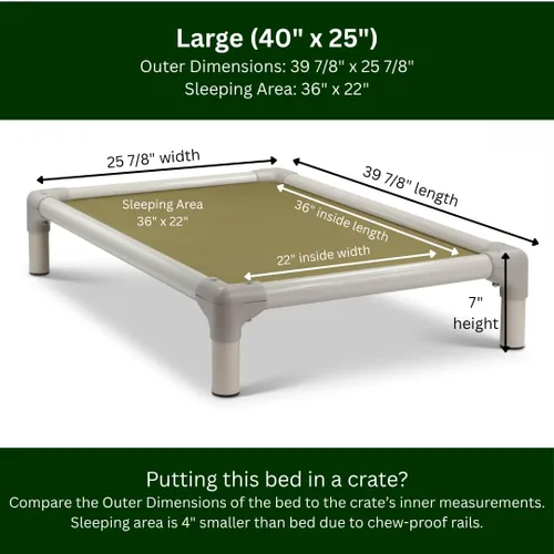 Vista 118 de Kuranda Cama elevada para mascotas a prueba de masticación - PVC almendra - 25" x 18" - Cordura Nylon - Borgoña