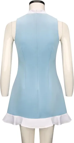 Vista 6 de Tappkice Vestido de princesa Rosalina azul para mujer, disfraz de cosplay con corona, vestido sin mangas, falda, traje deportivo de Halloween