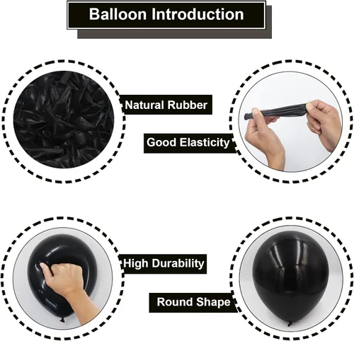 Vista 3 de Kit de arco de globos negros, 129 piezas de diferentes tamaños 18, 12, 10, 5 pulgadas, kit de guirnalda de globos negros para graduación, Halloween