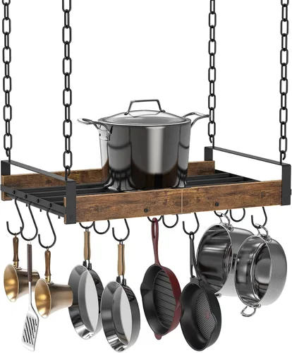 Vista 10 de Creso hom Estante Colgante para Ollas, 24x13 Pulgadas Colgadores de Ollas para Cocina, Estante Colgante para Sartenes con 12 Ganchos en Forma de S