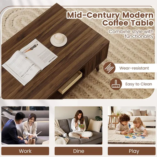 Vista 7 de Giantex Mesa auxiliar moderna de mediados de siglo, mesa central rectangular de 42 pulgadas con 2 estantes de almacenamiento y compartimento