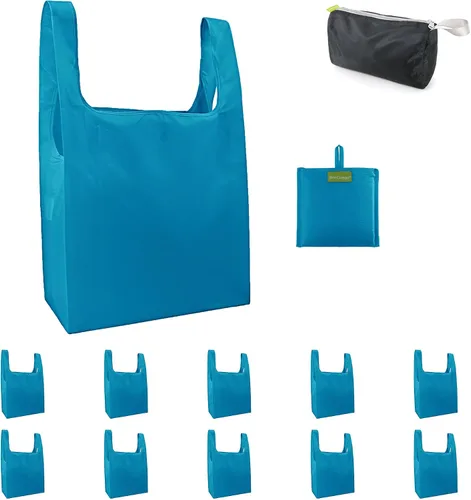 Vista 44 de BeeGreen Bolsas de comestibles reutilizables de Navidad con bolsa de almacenamiento con cremallera, paquete de 10 bolsas de compras reutilizables a