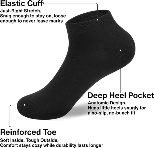 Vista 3 de Calcetines de tobillo para niños, calcetines de corte bajo invisibles para niños y niñas, paquete de 25 pares a granel para la escuela, tallas de 1