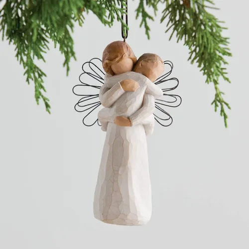 Vista 2 de Adorno "Angel's embrace" de Willow Tree, hecho por Susan Lordi, 26089 Angel Holding Baby in Cream Onesie, Wire Wings, New Baby Gift, Cast from a